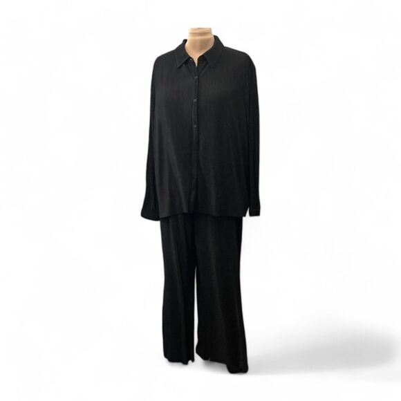 Nine.Eight Plisse Pleat Shirt and Pants Set, Black. Size 3X NEW! - Picture 1 of 10